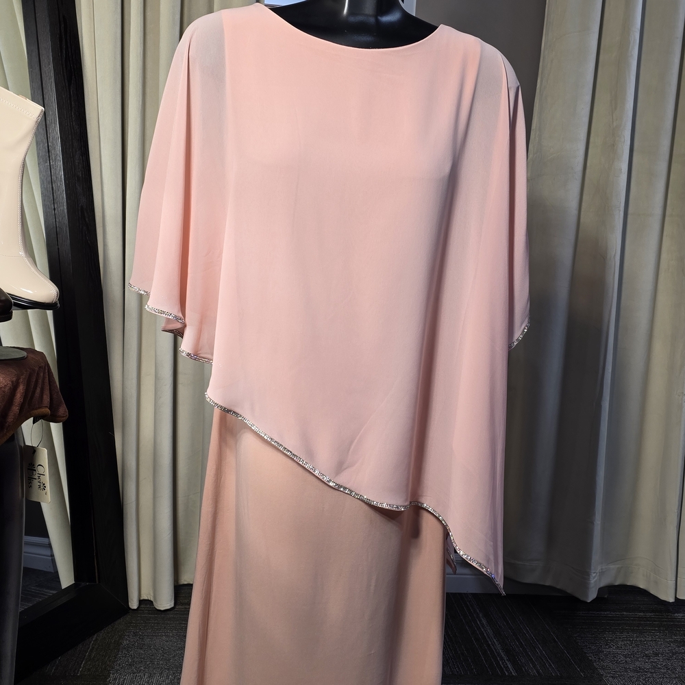Chic Asymmetrical Pink Dress with Cape